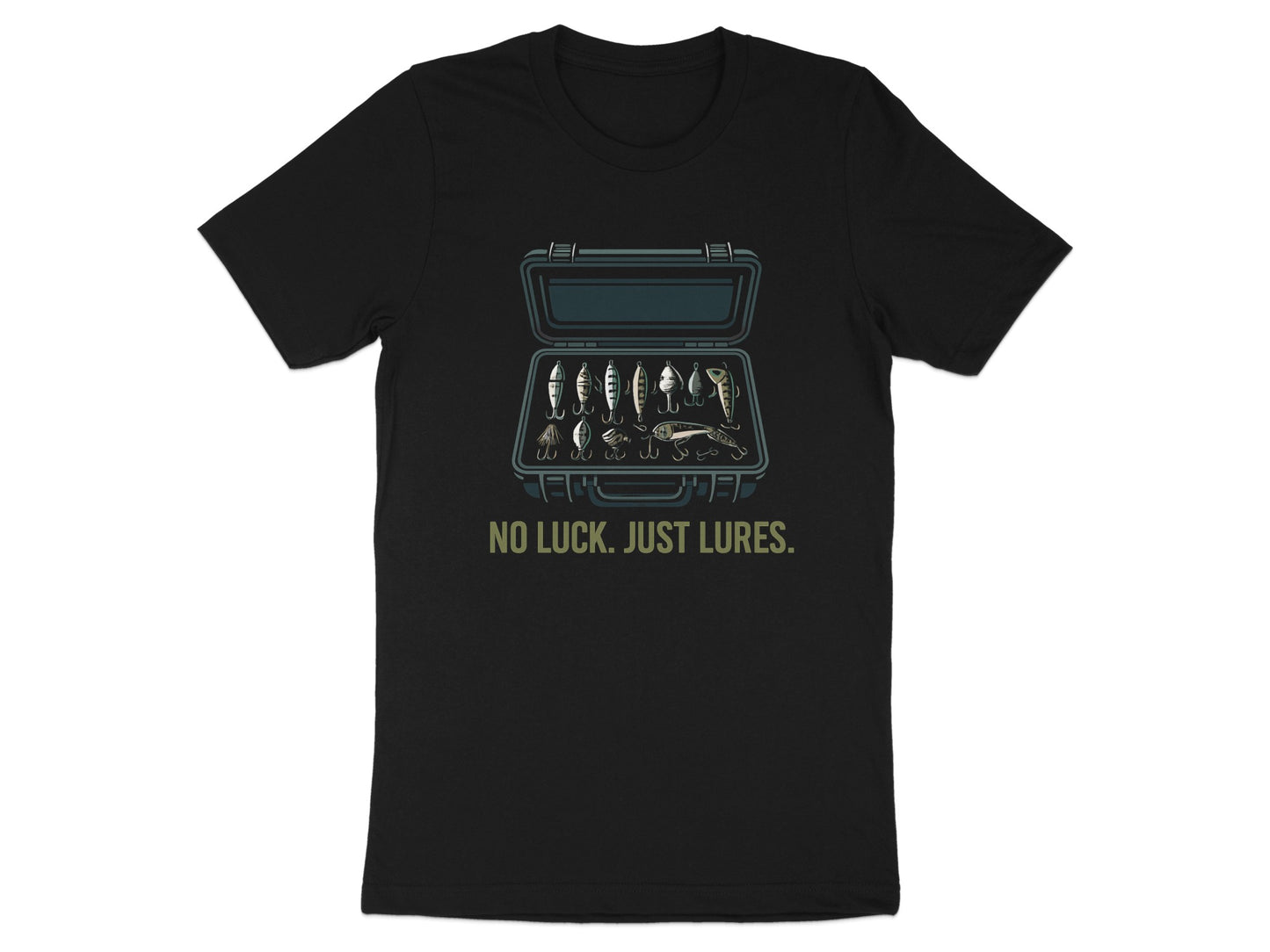 No Luck Just Lures Graphic Black Fishing T-shirt product type