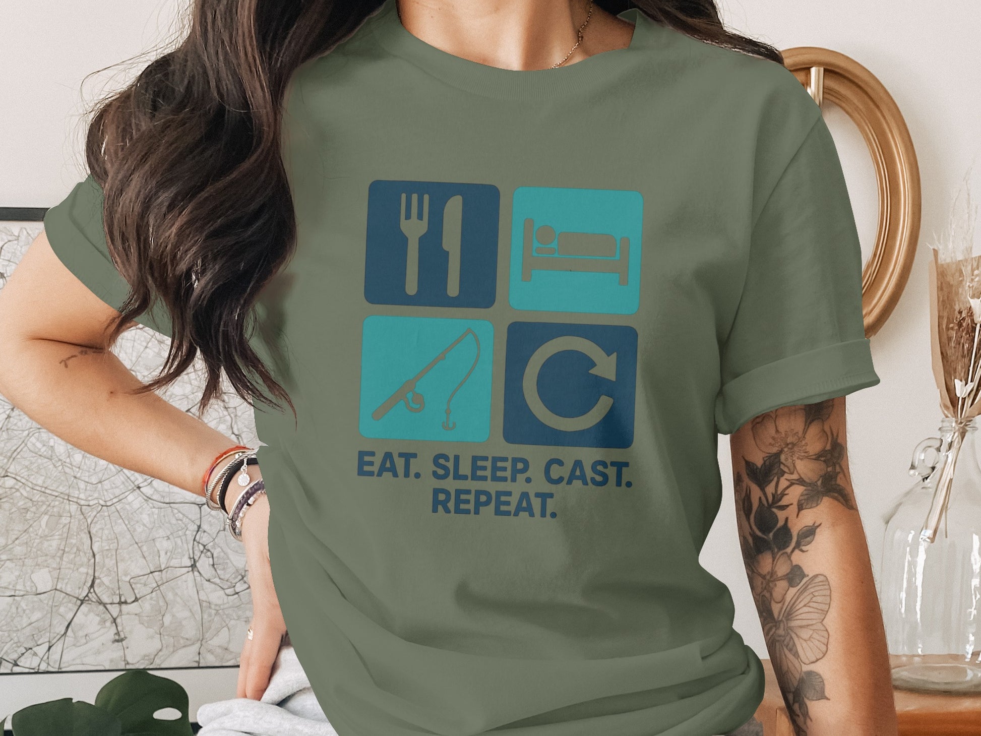 Eat Sleep Cast Repeat Funny Graphic T-Shirt product