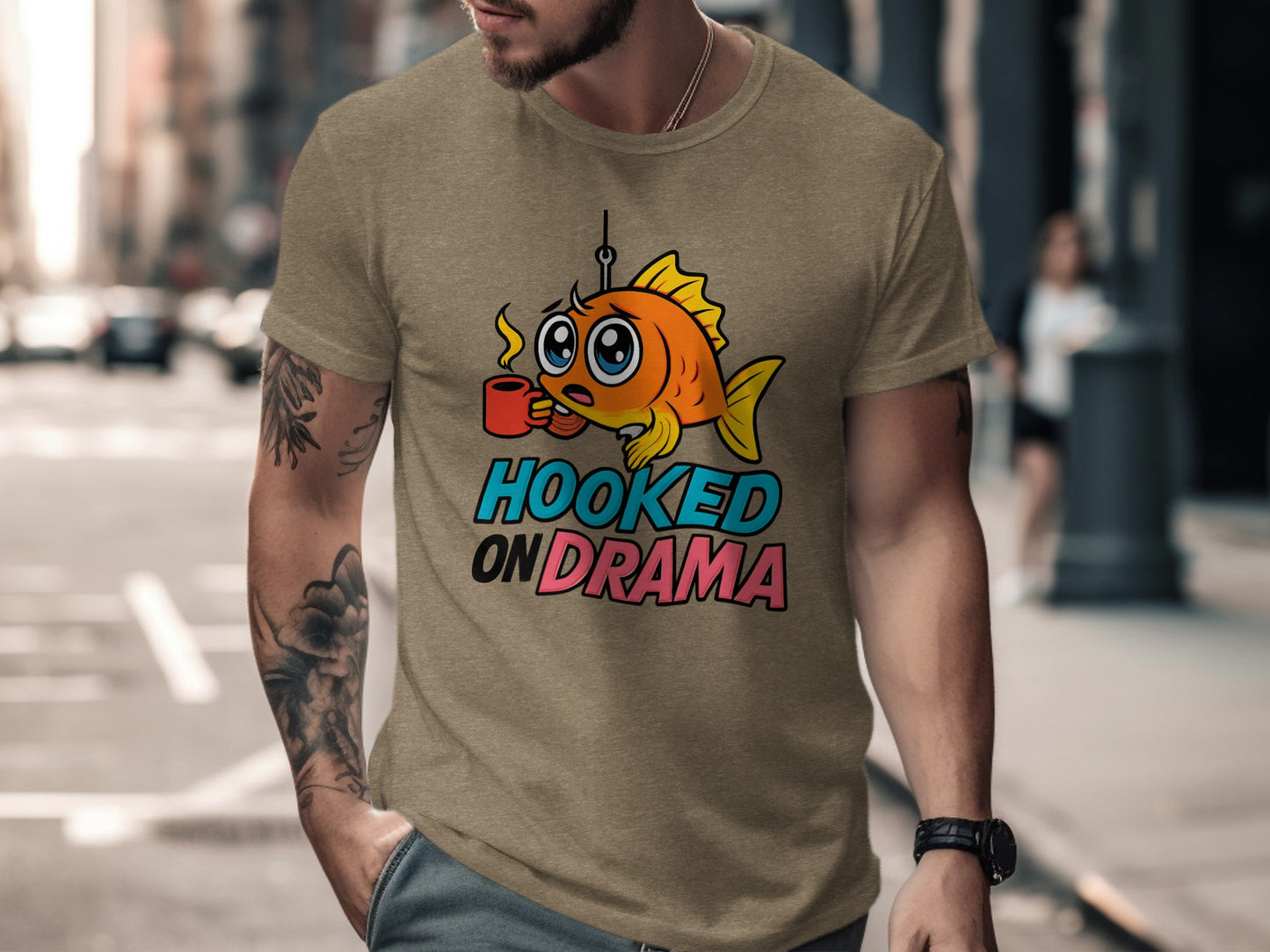 Fun Graphic Tee Fish Design Hooked On Drama product type