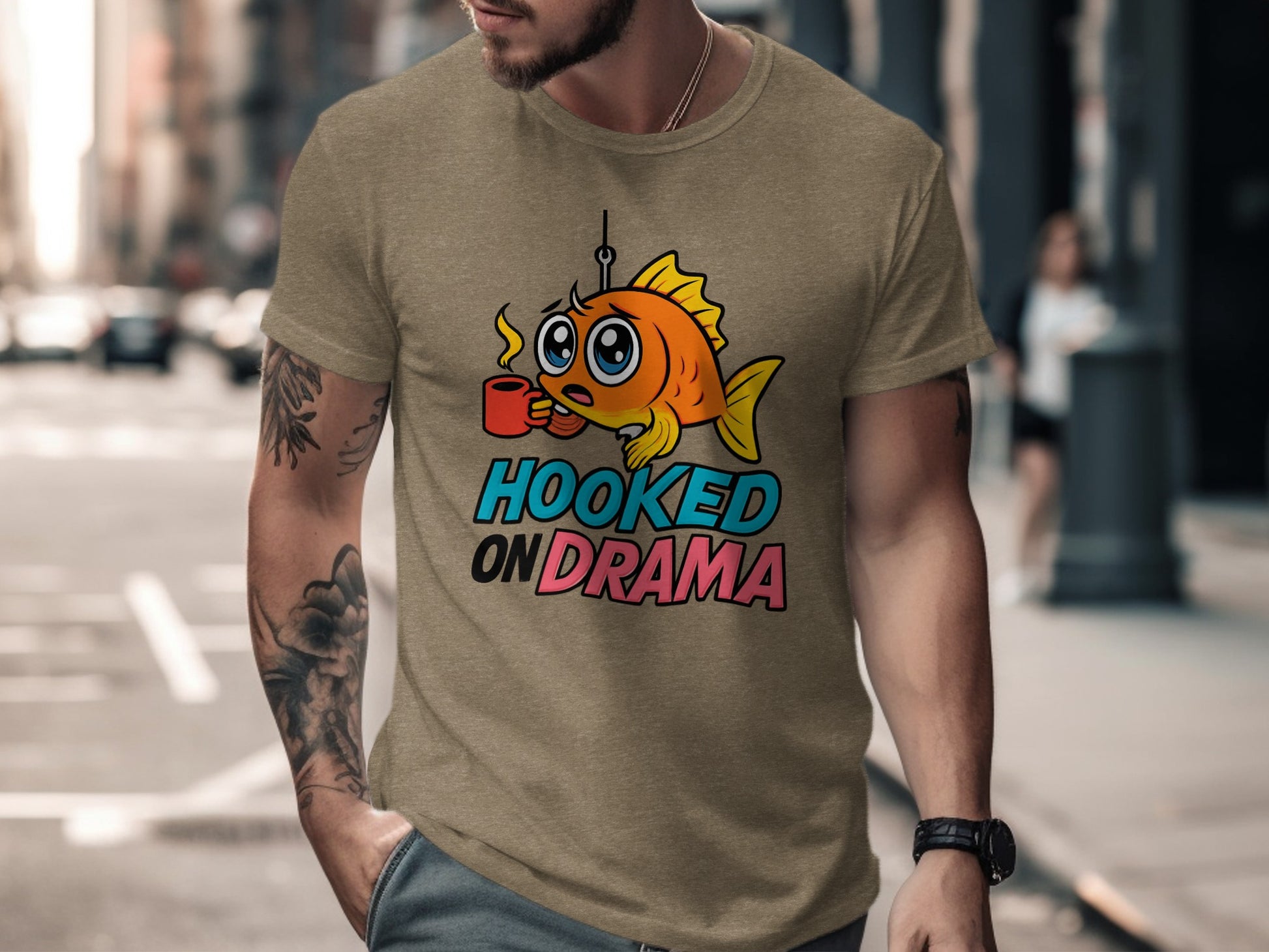 Fun Graphic Tee Fish Design Hooked On Drama product type