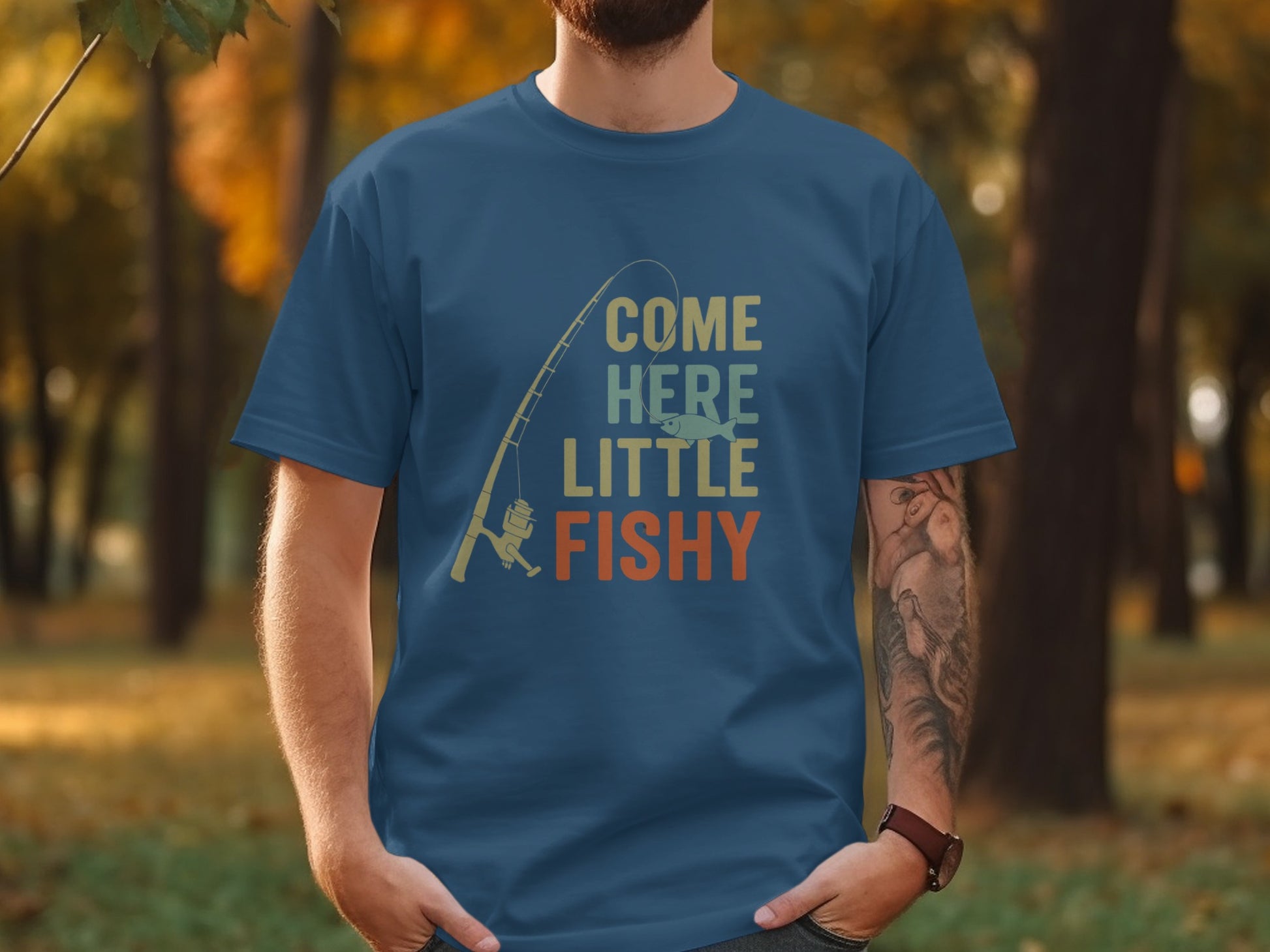 Come Here Little Fishy Design Blue T-shirt product type
