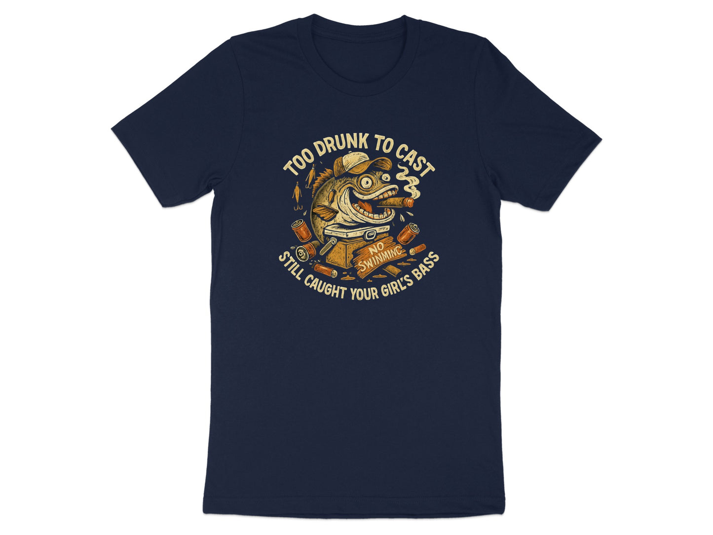 Too Drunk To Cast Funny Fishing Graphic T-shirt product type