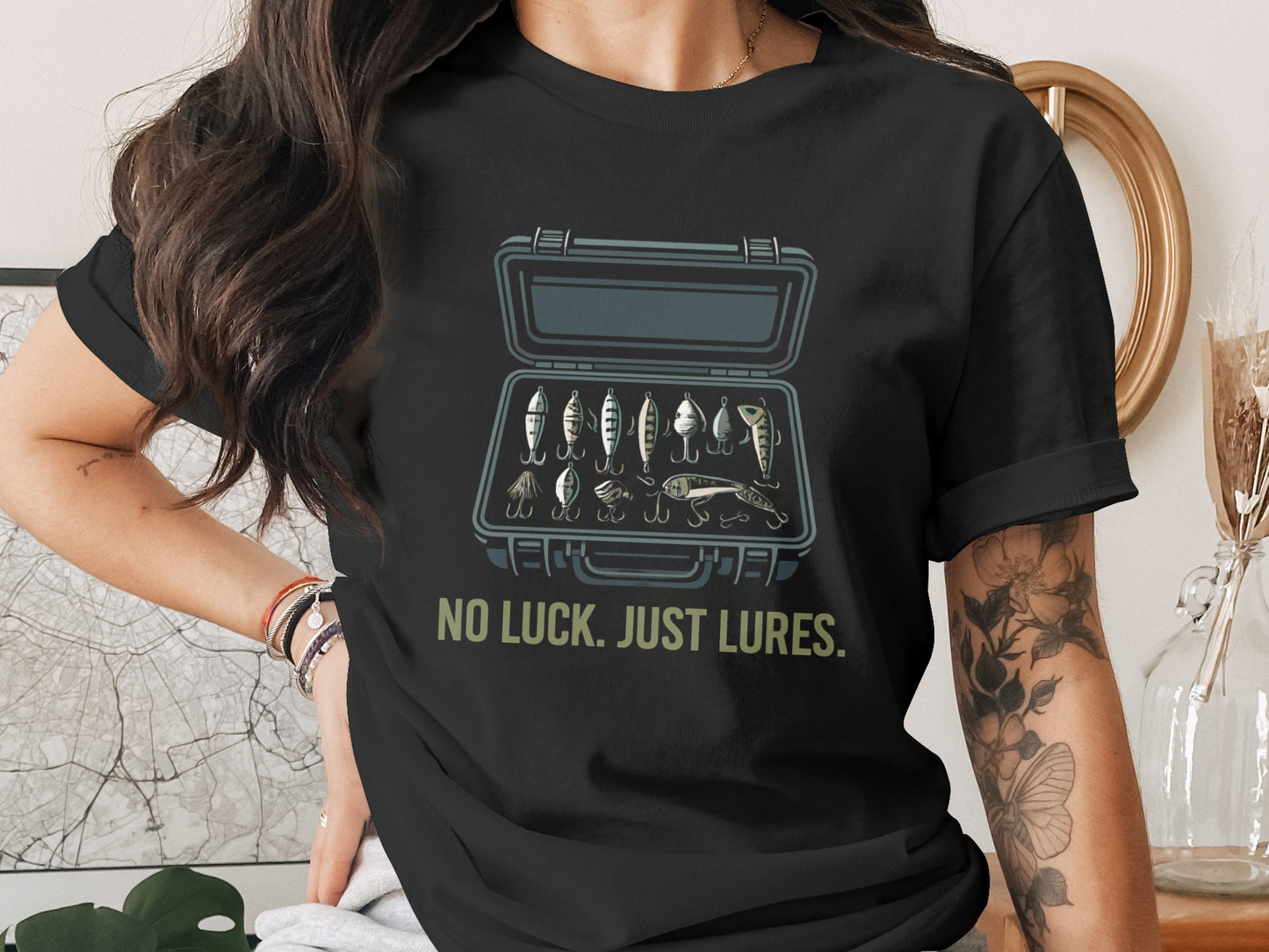 No Luck Just Lures Fishing Tackle Box Graphic Shirt product