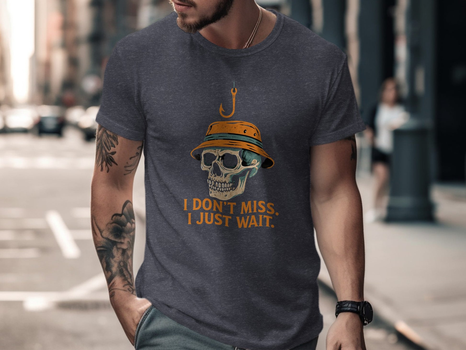 Skull with Hat I Don't Miss I Just Wait Apparel product