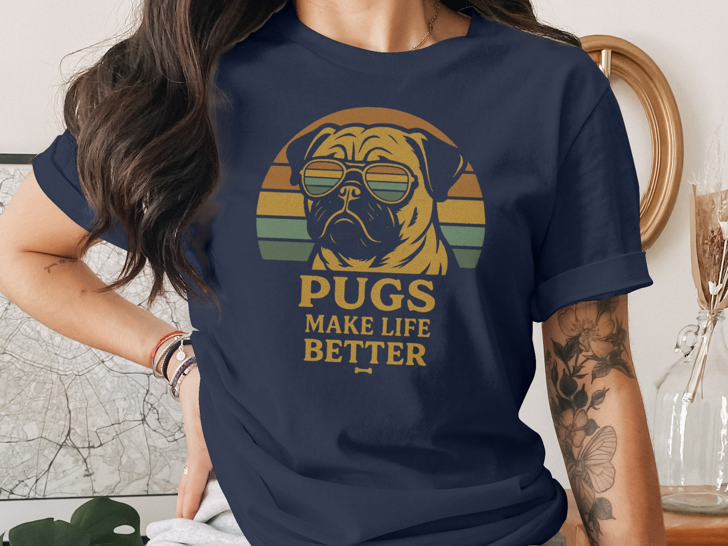 Pugs Make Life Better T-Shirt Vintage Style Tee