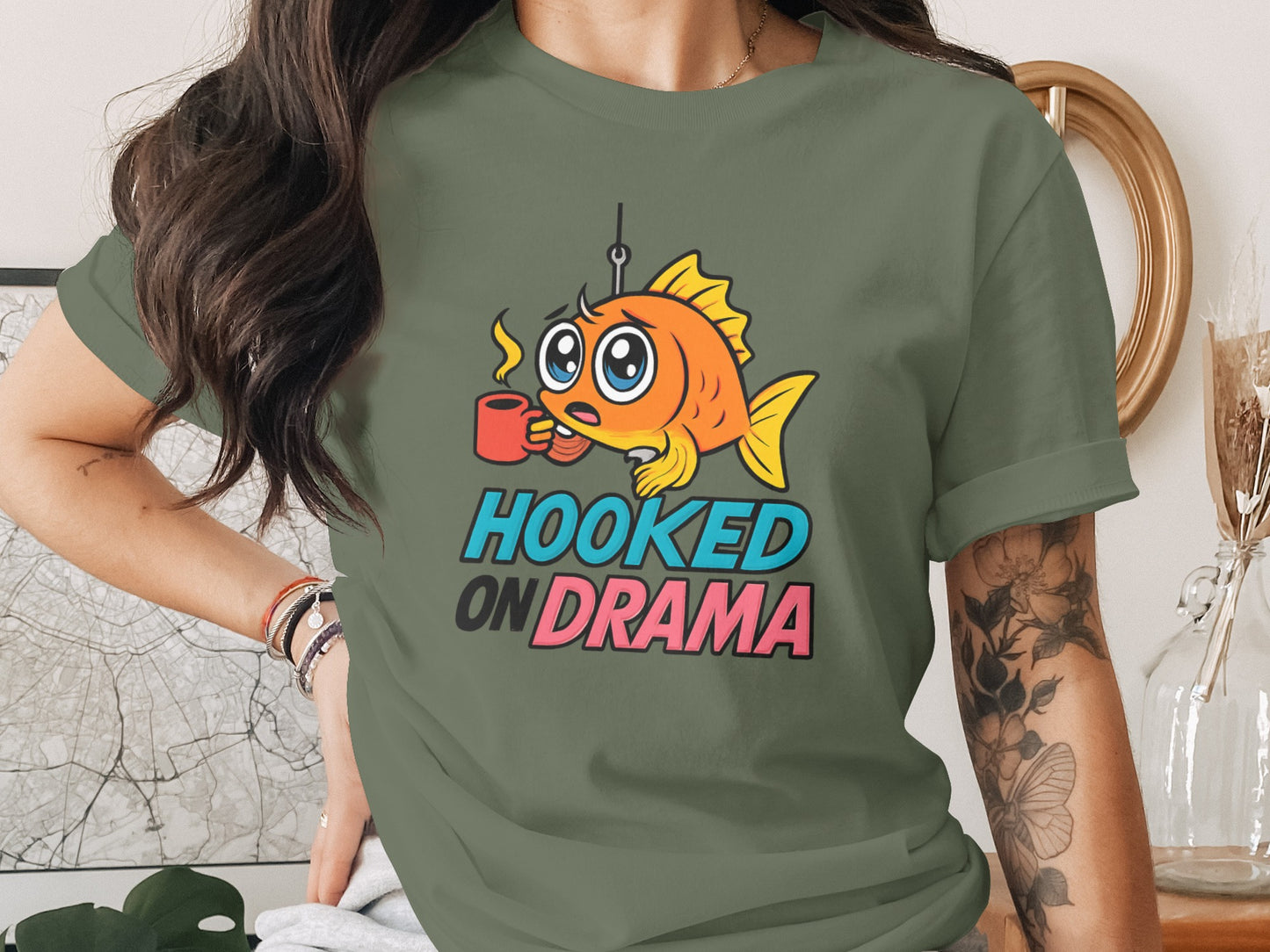 Hooked on Drama Cartoon Fish Graphic T-shirt product