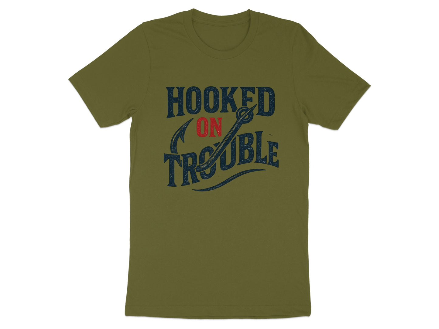 Hooked On Trouble Graphic Olive Green T-shirt product type