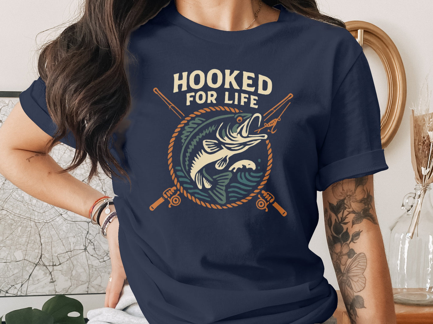 Hooked For Life Fishing Graphic Tees Casual Wear product type
