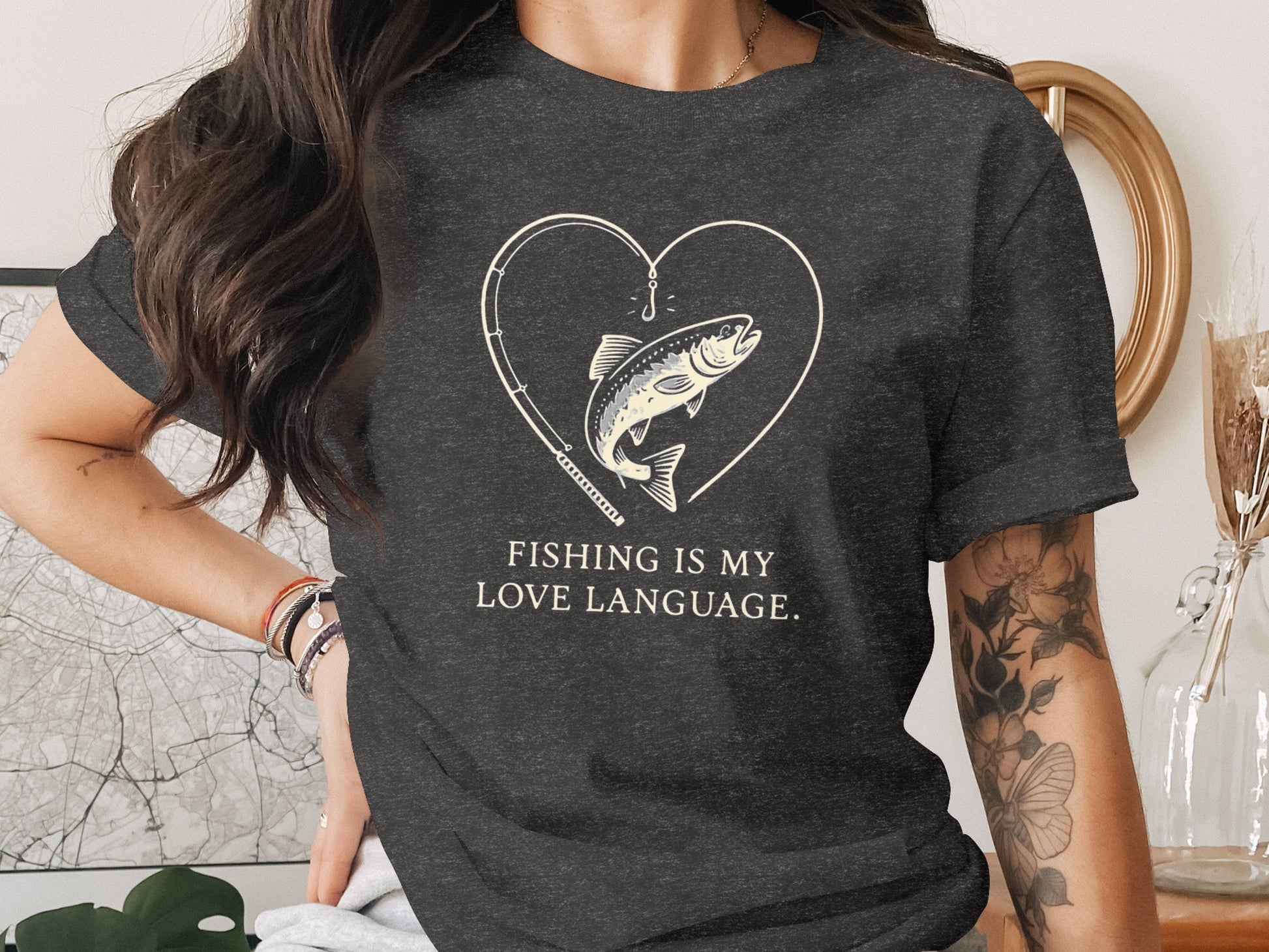 Fishing Is My Love Language Heart Graphic T-shirt