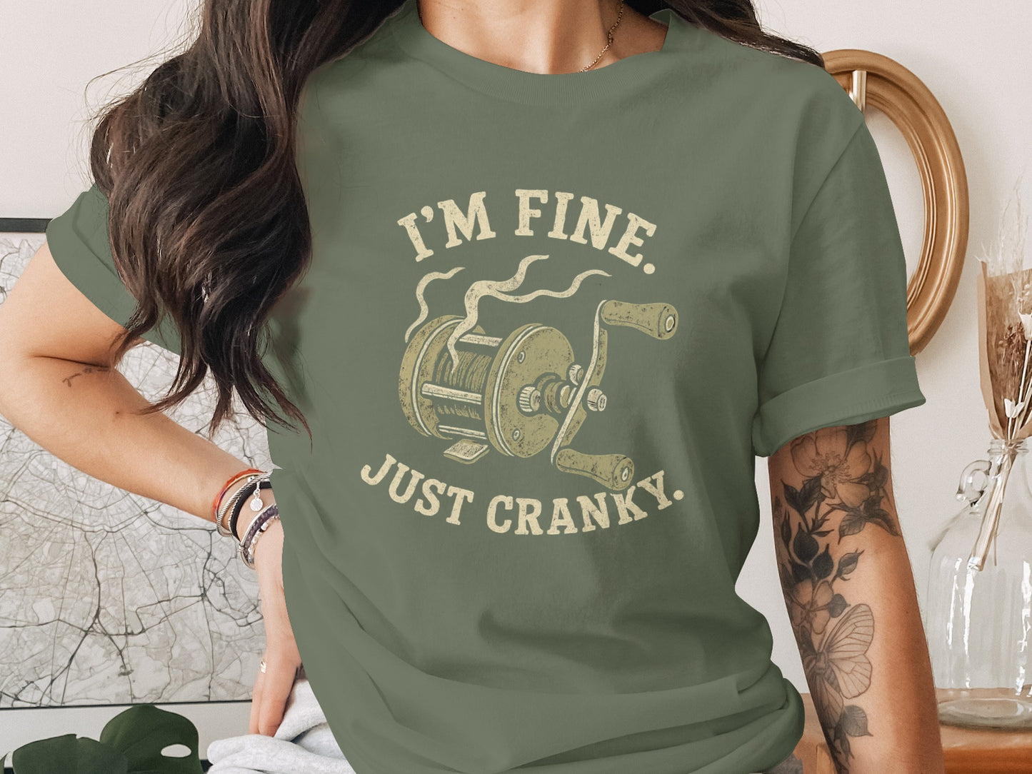 I'm Fine Just Cranky Fishing Reel Design T-shirt product