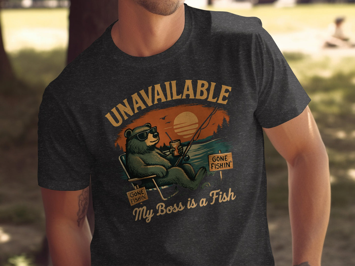 Unavailable Gone Fishin My Boss is a Fish T-Shirt product