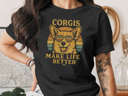 Corgis Make Life Better Retro Sunset Style T-shirt