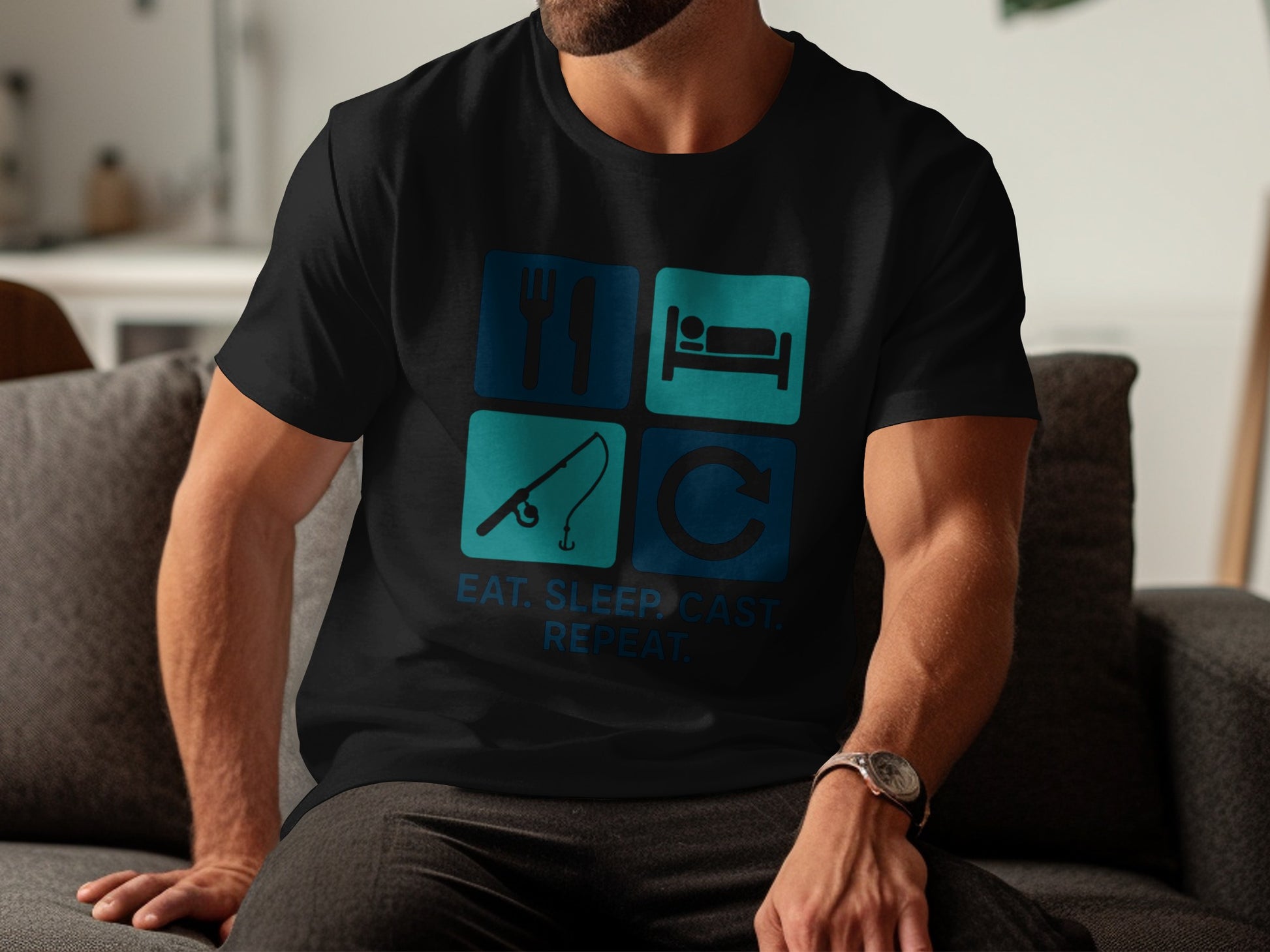 Eat Sleep Cast Repeat Fishing Graphic T-Shirt product