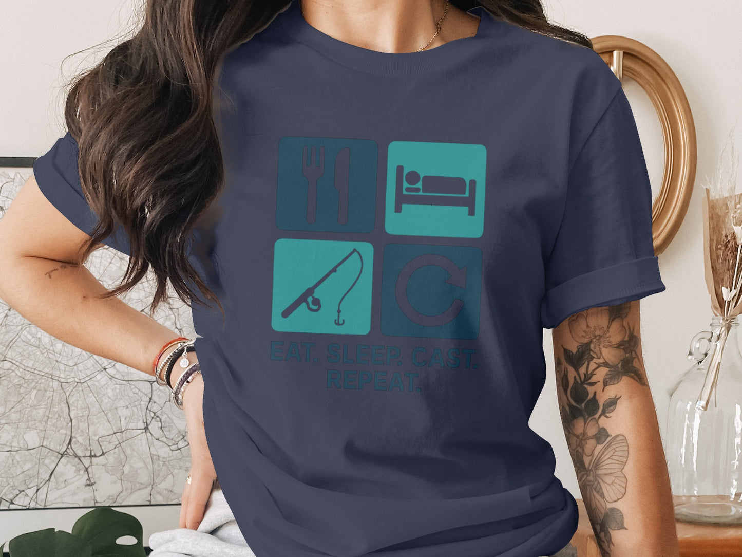 Eat Sleep Cast Repeat Fishing Graphic T-Shirt product