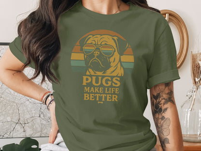 Pugs Make Life Better Funny Graphic Tee Shirt