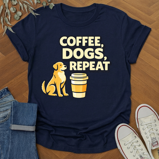 coffee dogs repeat t-shirt
