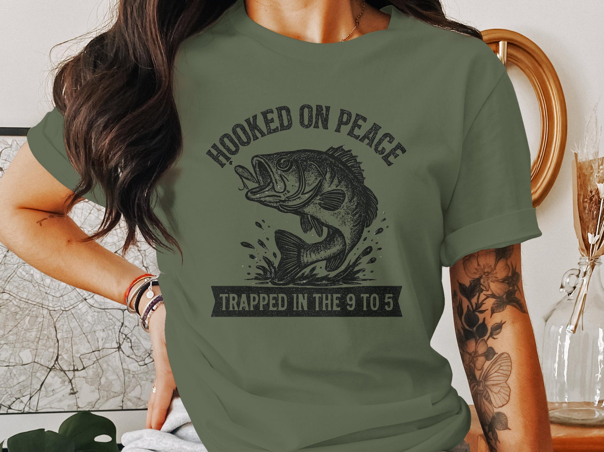 Hooked on Peace Trapped in the 9 to 5 T-shirt product