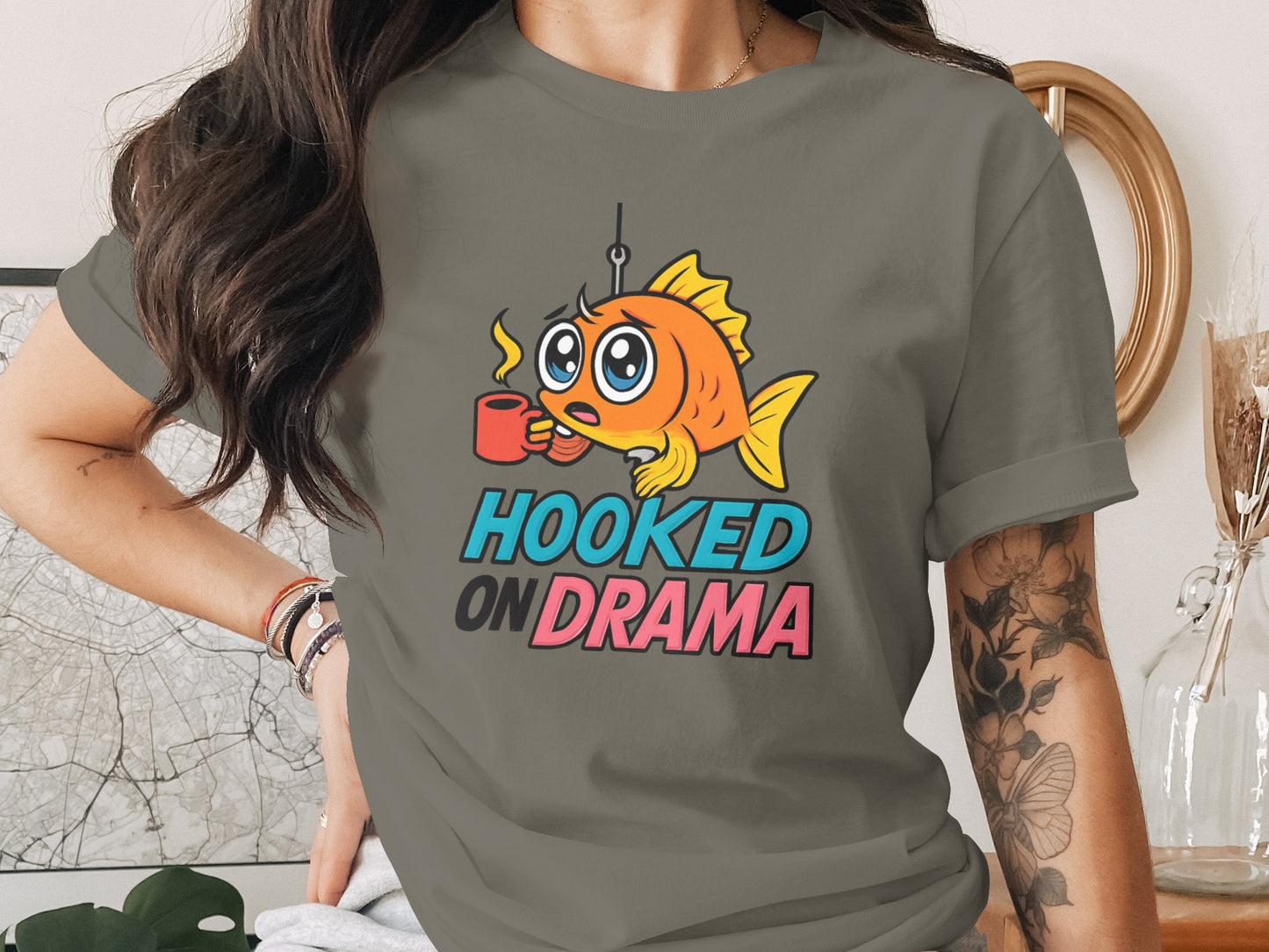Funny Fish Drinking Coffee Hooked On Drama T-shirt product
