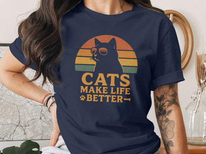 Retro Cats Make Life Better Graphic Tee