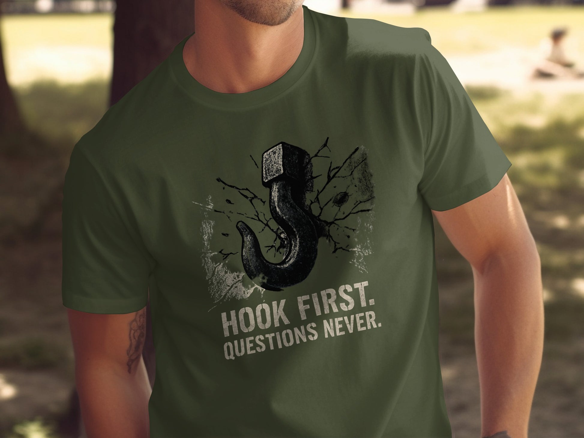 Hook First Questions Never tshirt product