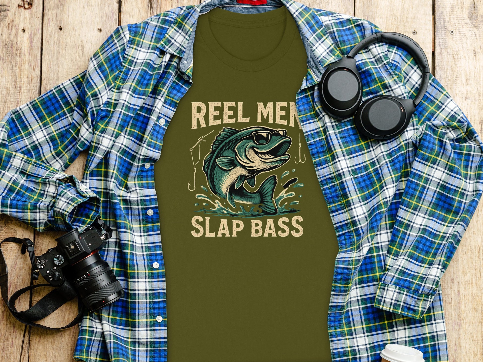 Reel Men Slap Bass Fishing Graphic T-Shirt product type