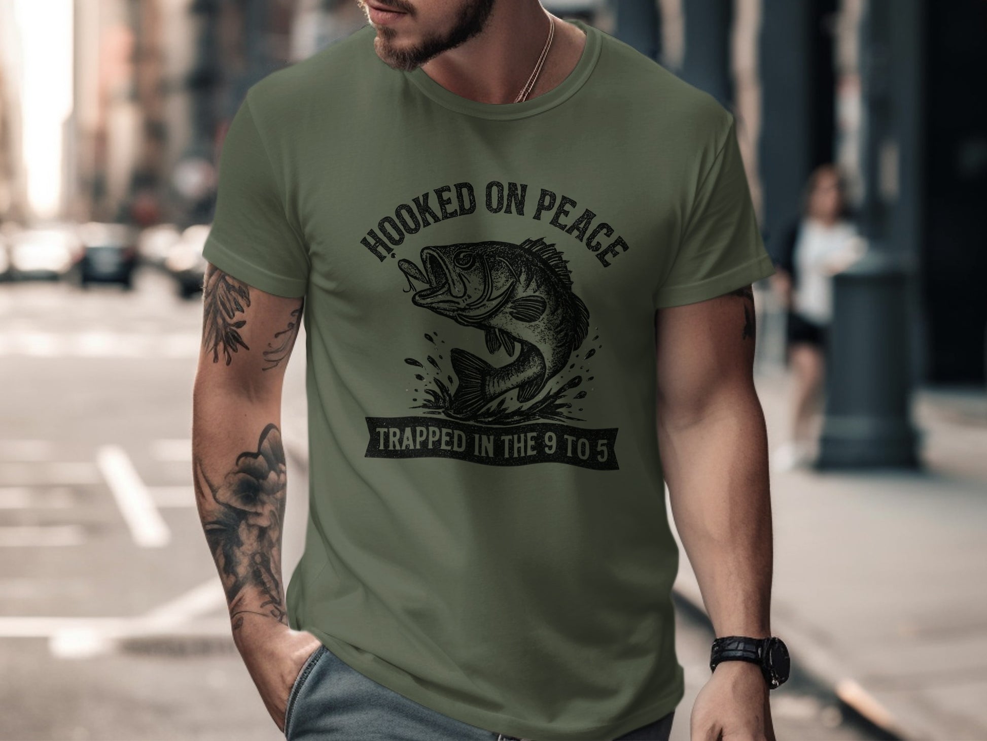 Hooked on Peace Trapped in the 9 to 5 t-shirt product