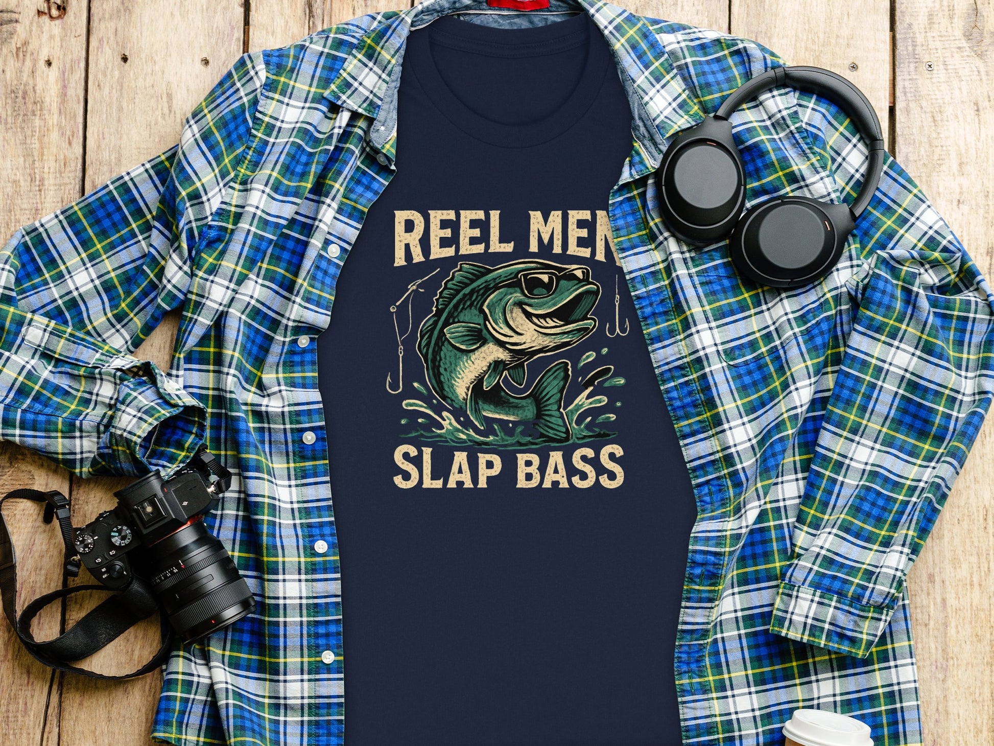 Reel Men Slap Bass Fishing Graphic T-shirt Product