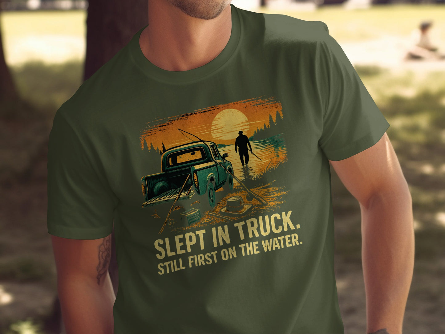 Slept in Truck Still First on the Water T-shirt product