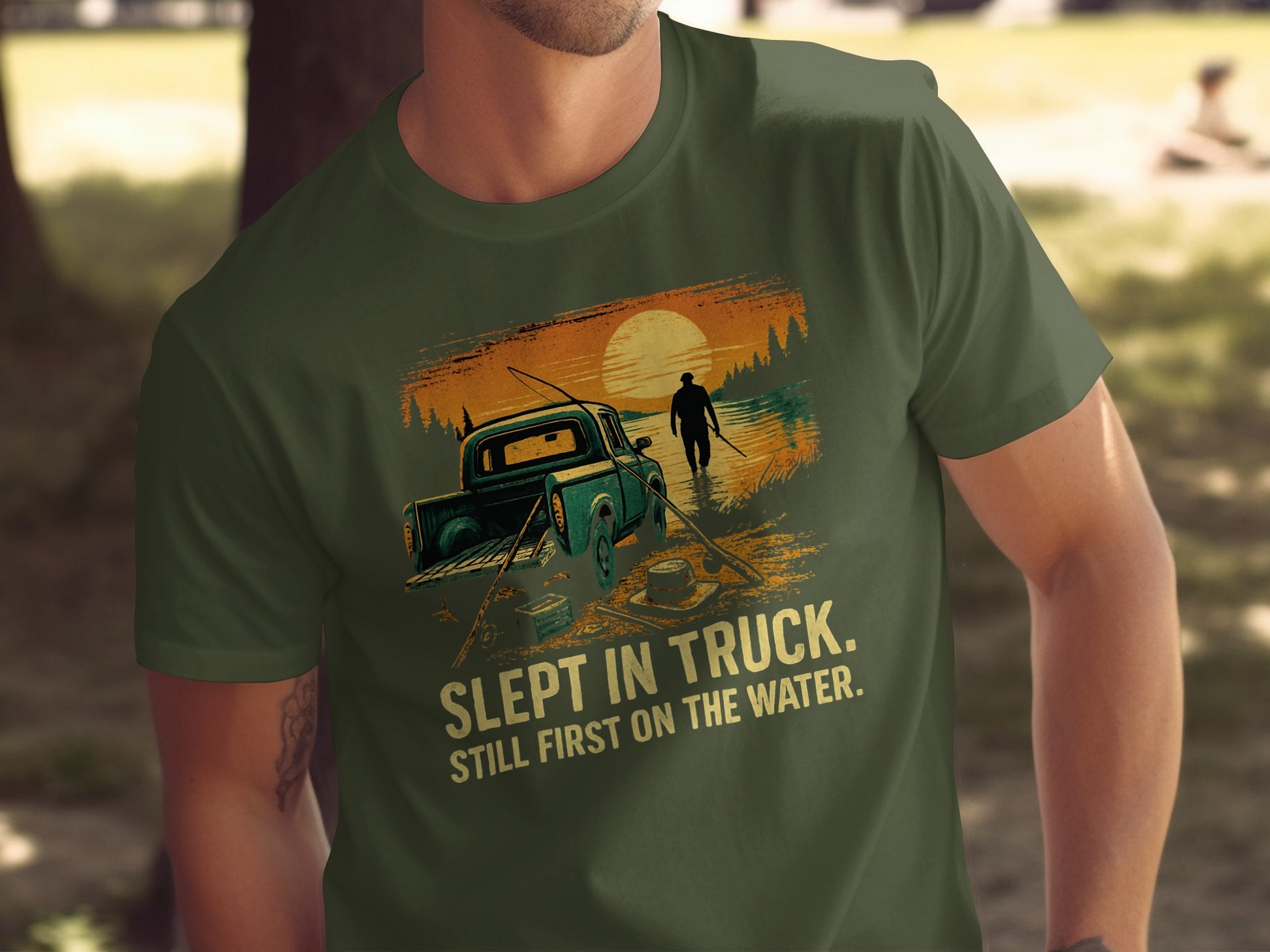 Slept in Truck Still First on the Water T-shirt product