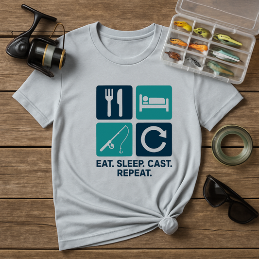Eat Sleep Cast Repeat Graphic Fishing T-Shirt Product