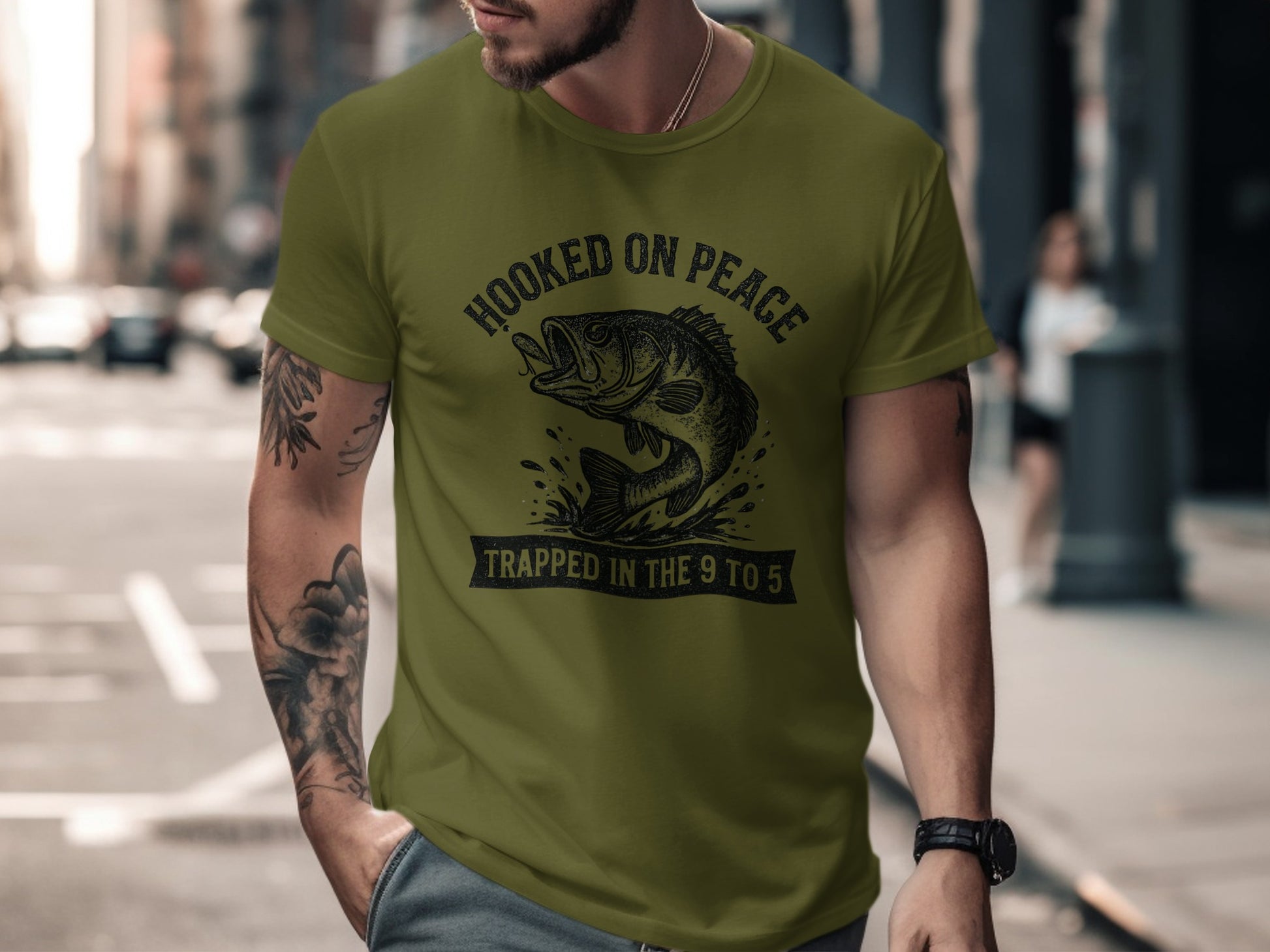 Hooked on Peace Trapped in the 9 to 5 T-Shirt product