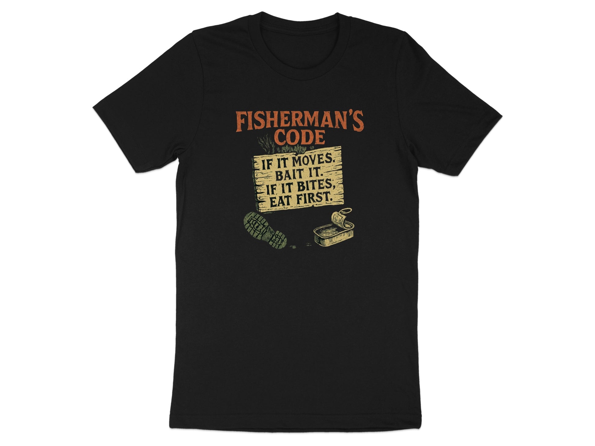 Fisherman's Code Bait It Eat First Text T-shirt