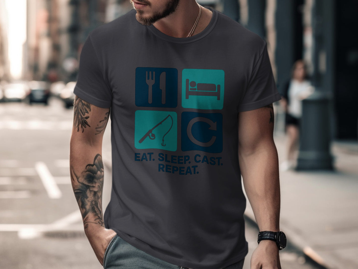 Eat Sleep Cast Repeat Graphic Tee shirt product type