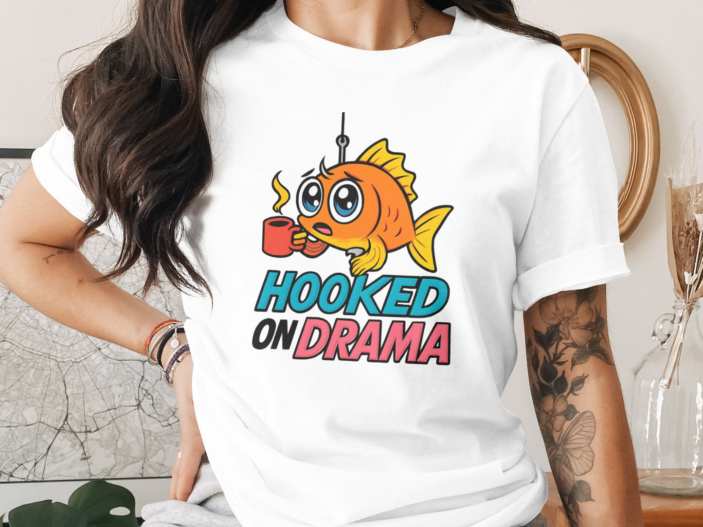 Hooked on Drama Funny Fish Coffee T-Shirt product