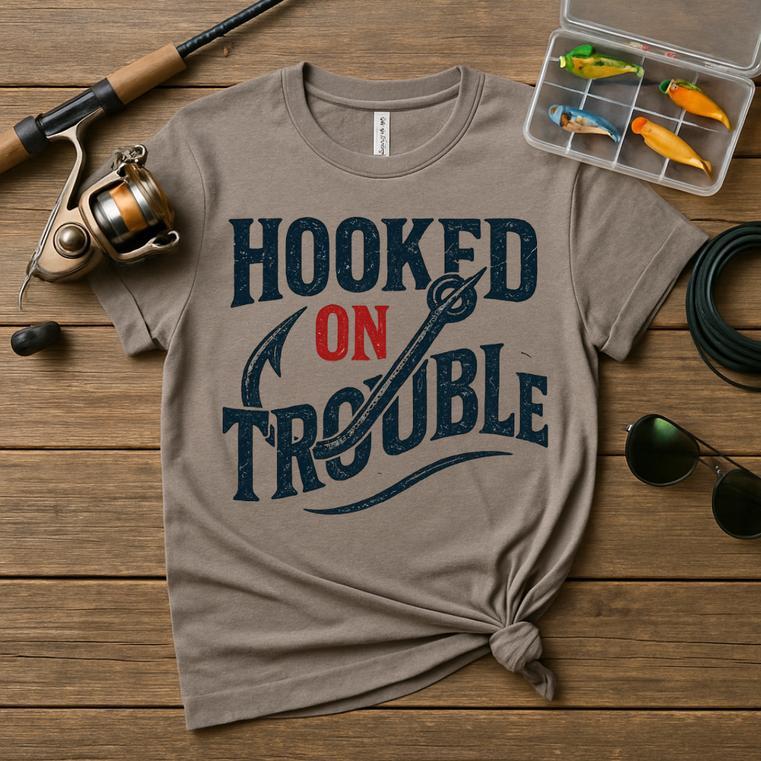 Hooked on Trouble Graphic Novelty Fishing Shirt product type
