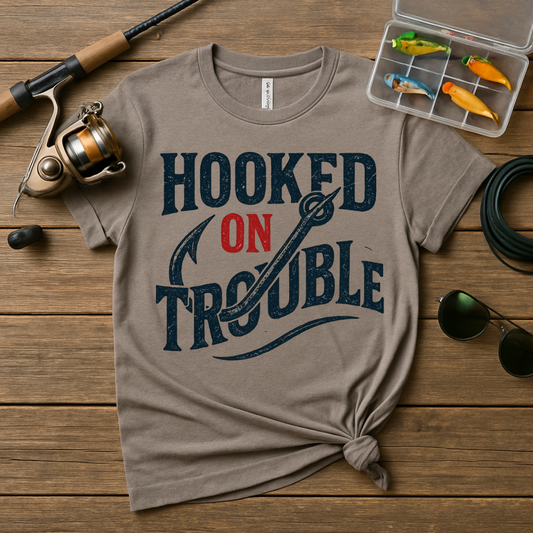Hooked on Trouble Graphic Novelty Fishing Shirt product type