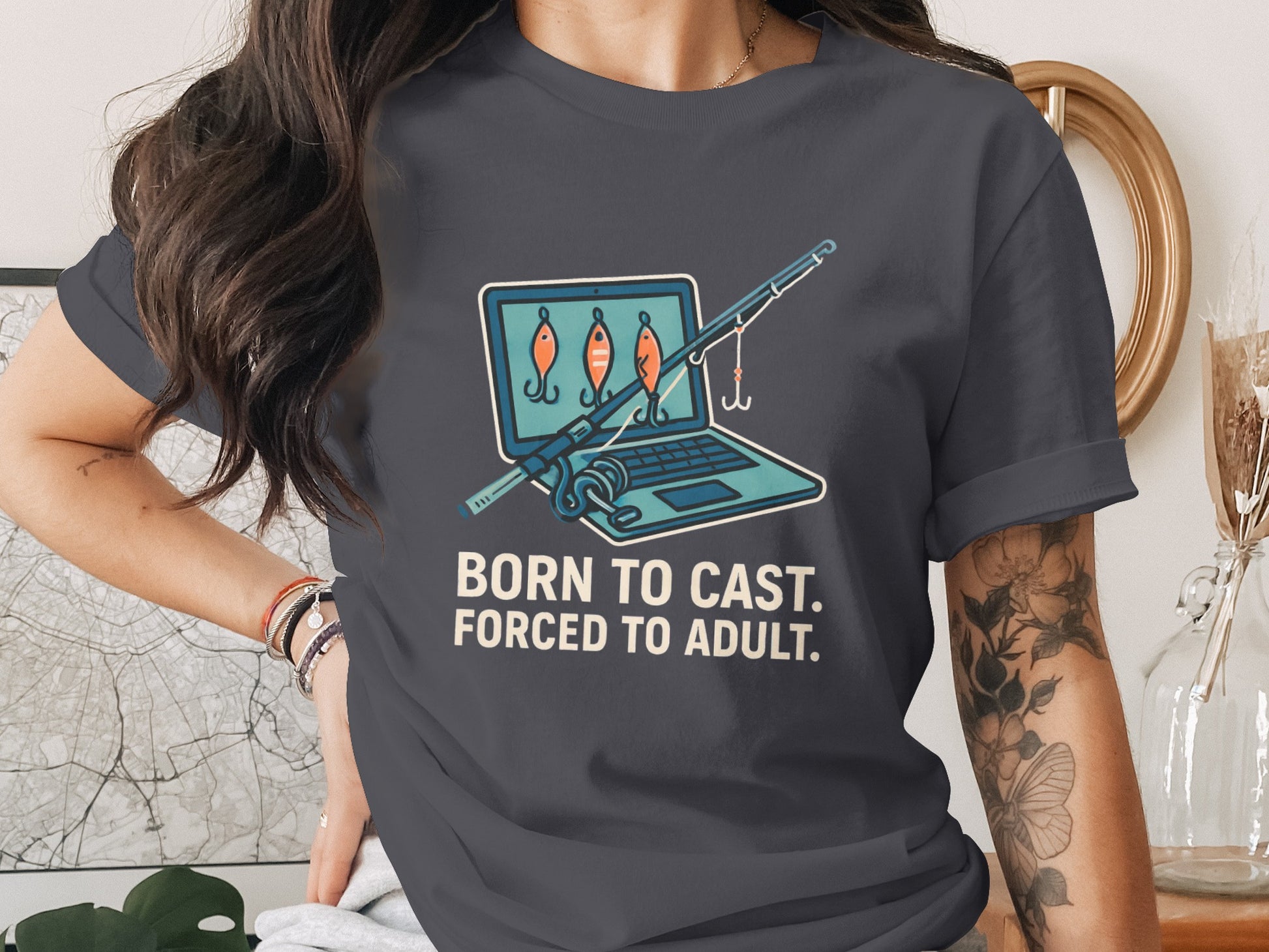 Born to Cast Forced to Adult Fishing Graphic T-shirt product