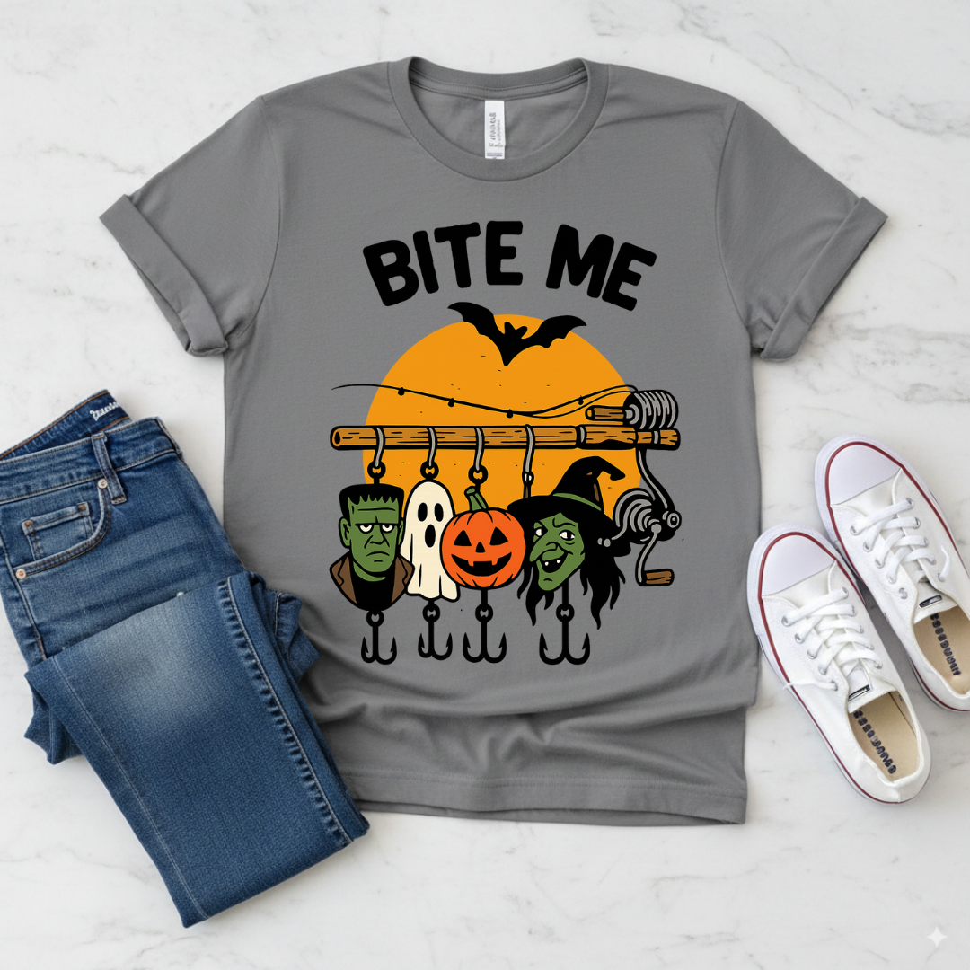 Bite Me Halloween Characters Hanging T-Shirt Product