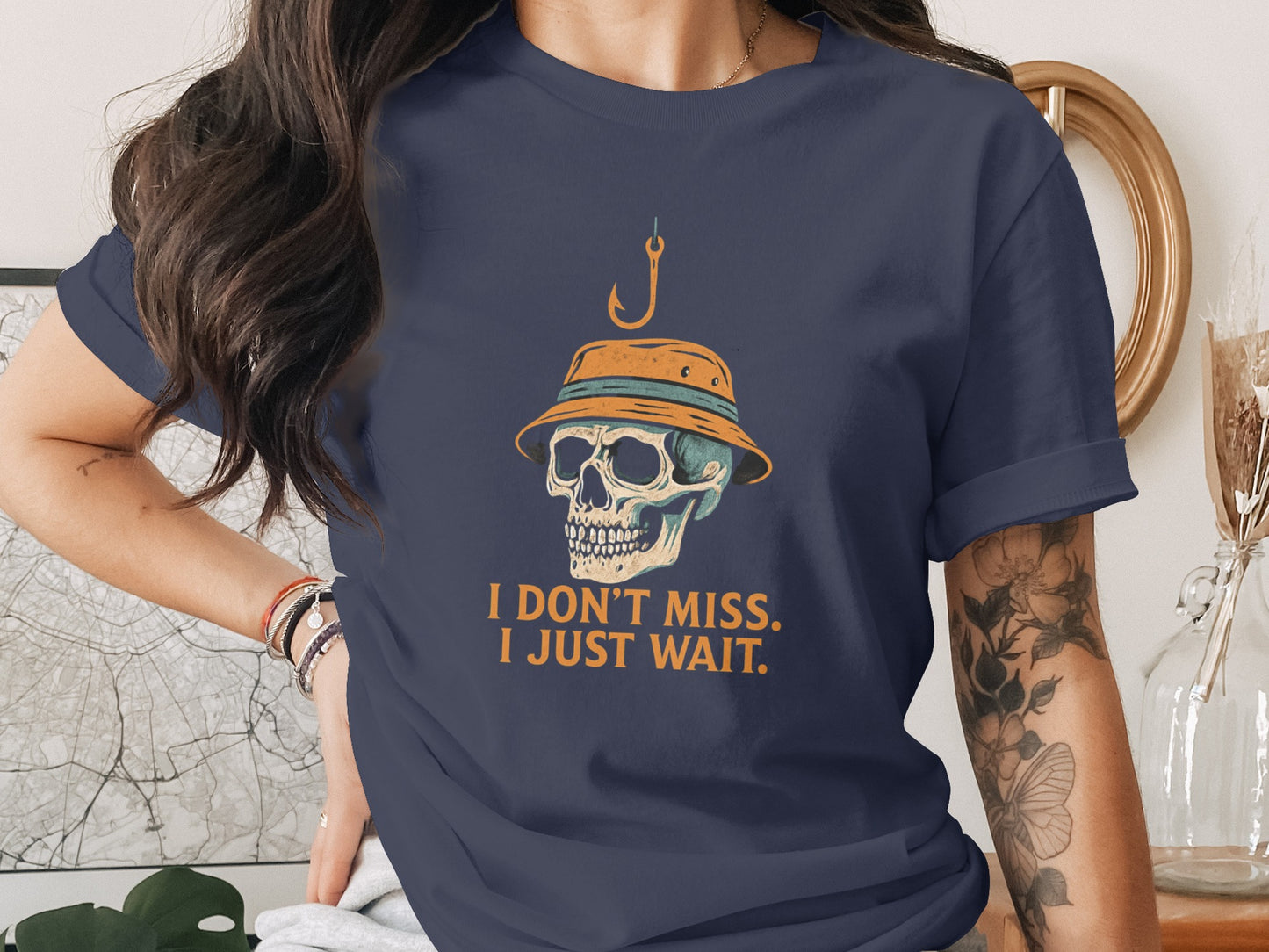 Skeleton Fisherman Art with Cool Hook Design T-shirt product type
