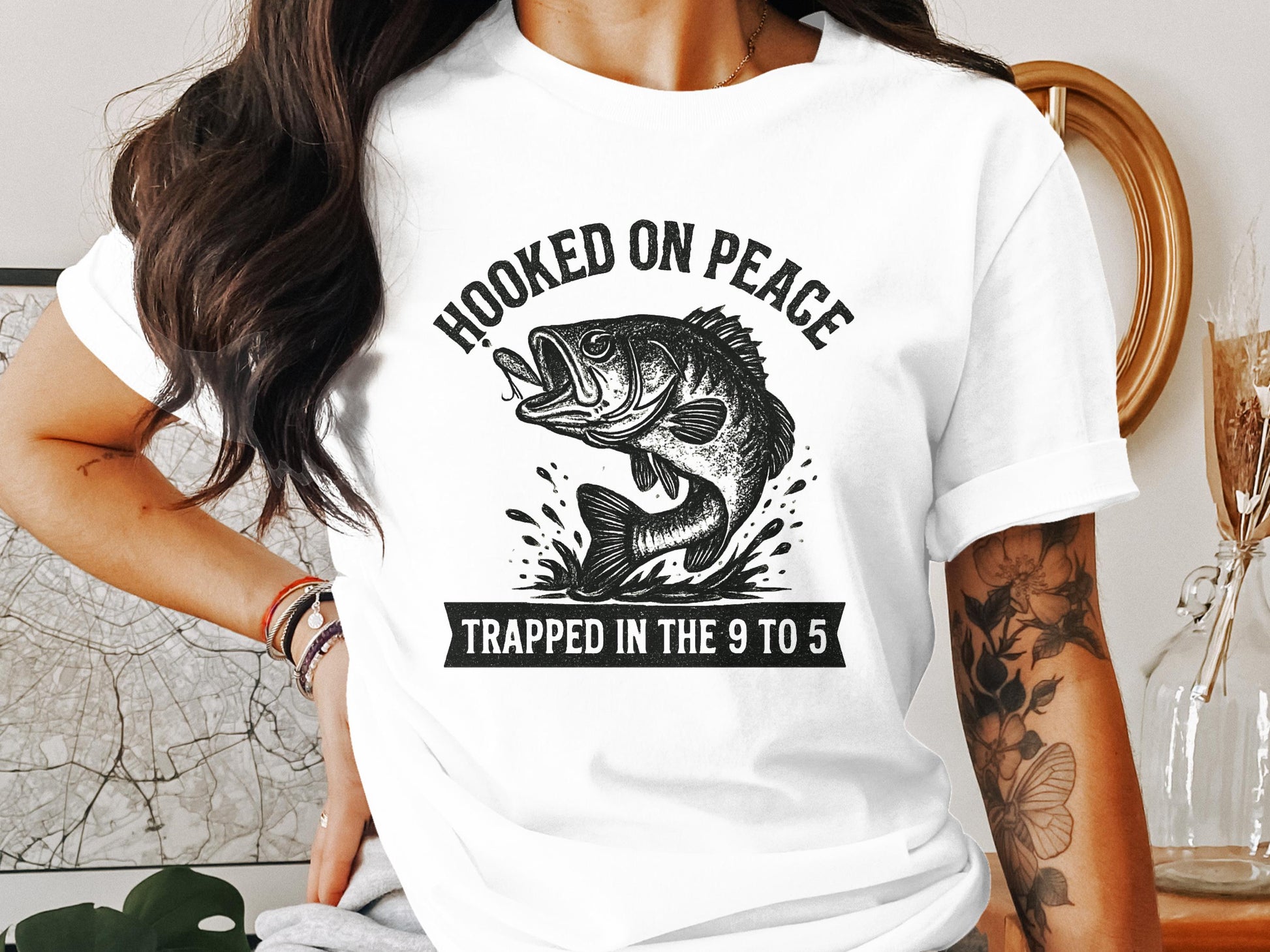 Hooked on Peace Trapped In the 9 to 5 T-Shirt product