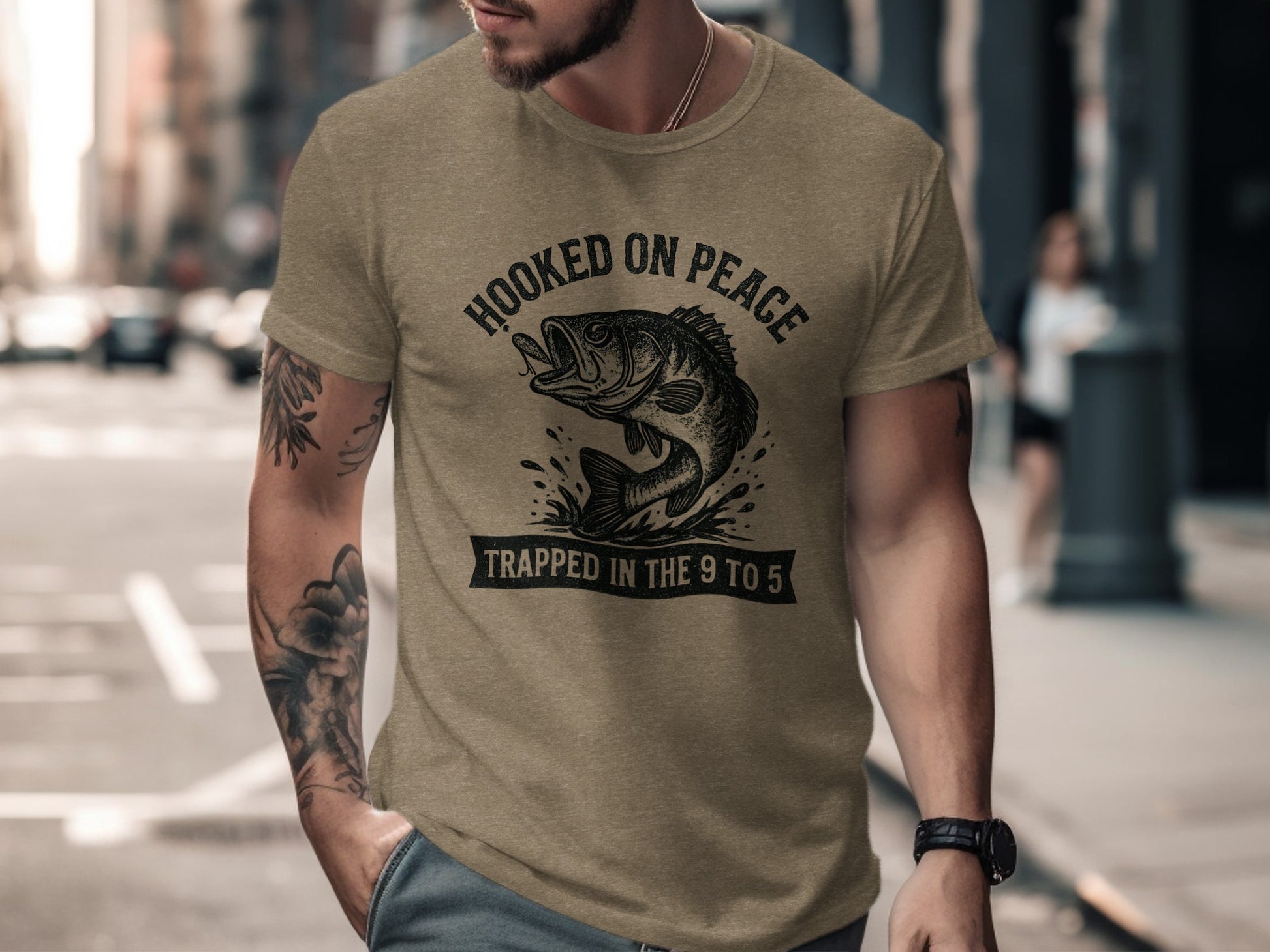 Hooked on Peace Trapped in the 9 to 5 T-Shirt product