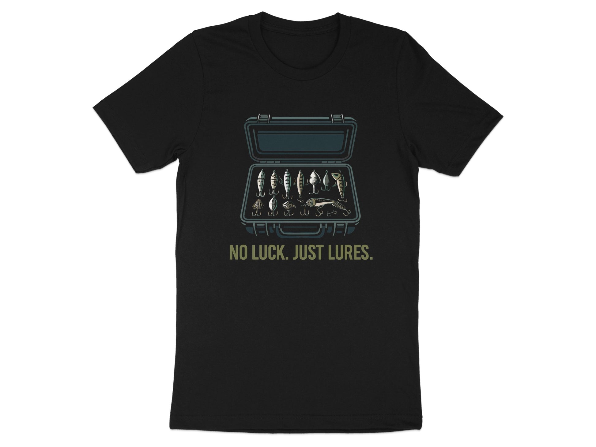 No Luck Just Lures Graphic Black Fishing T-shirt product type