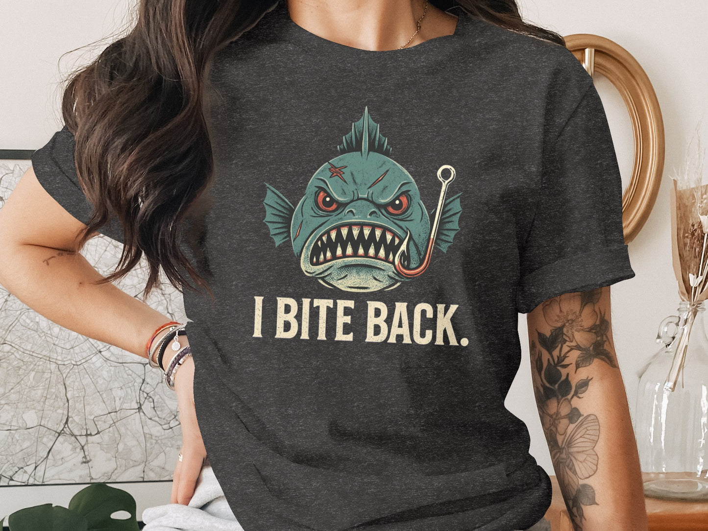 I Bite Back Angry Fish Graphic T-shirt product
