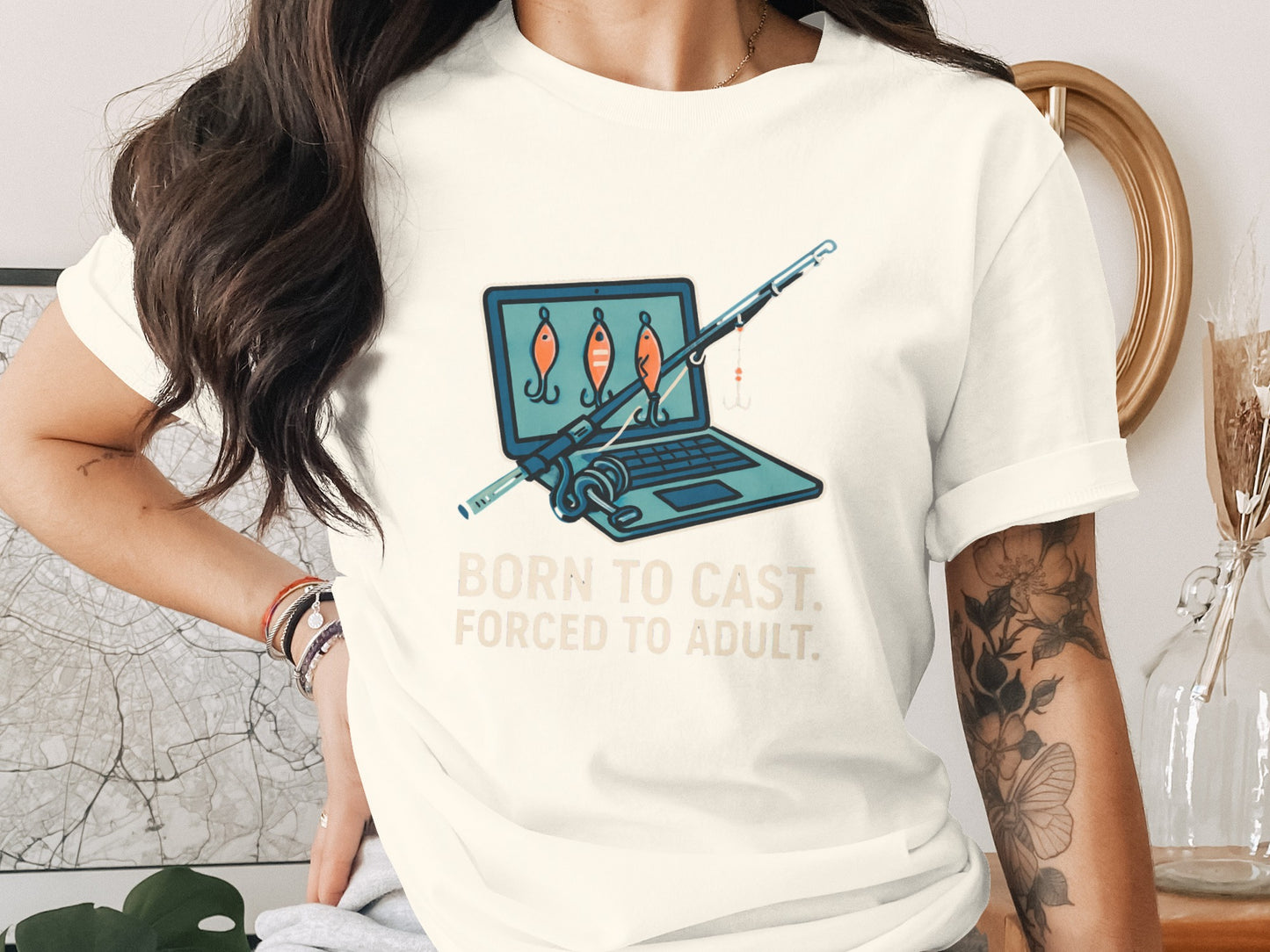Fishing Inspired Born To Cast Forced To Adult T-shirt product