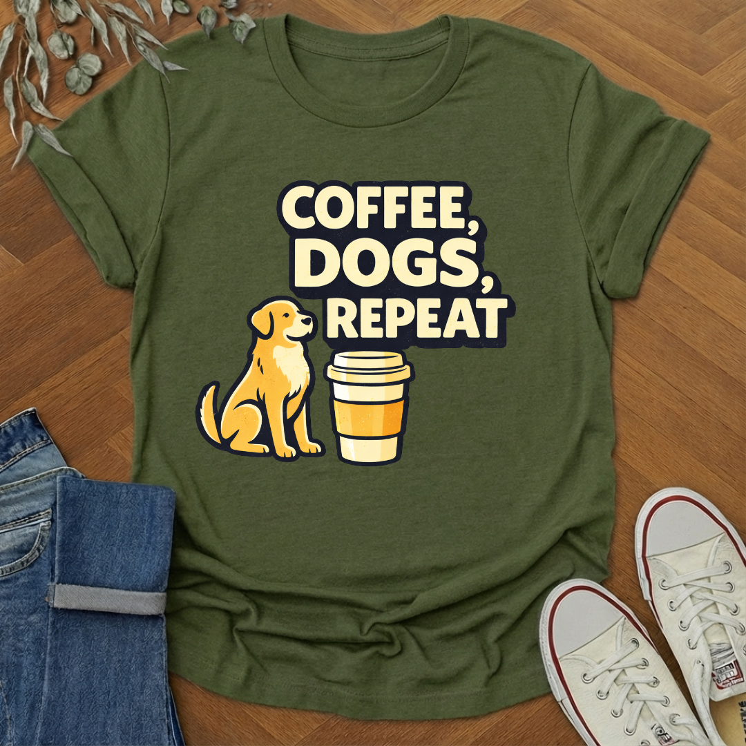 coffee dogs repeat t-shirt