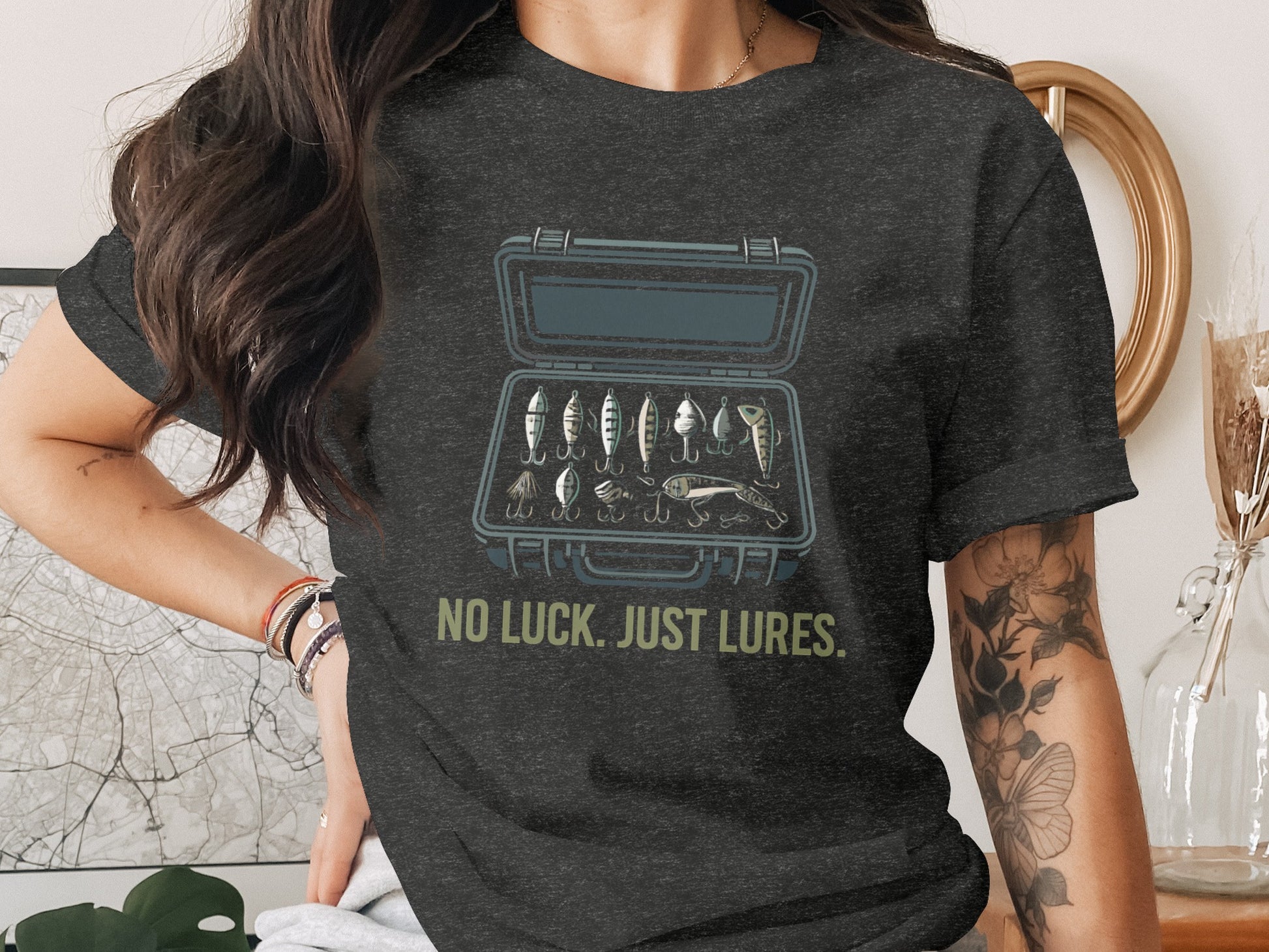 No Luck Just Lures Graphic Print Black T-Shirt product