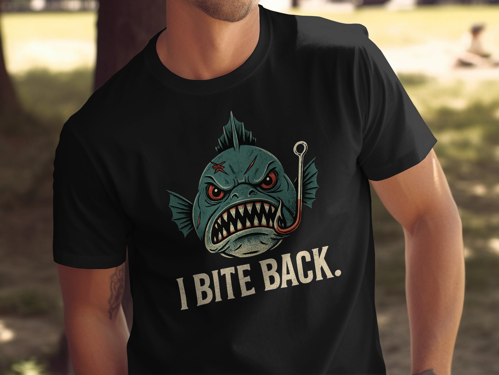I Bite Back Fish Design Graphic T-Shirt product type