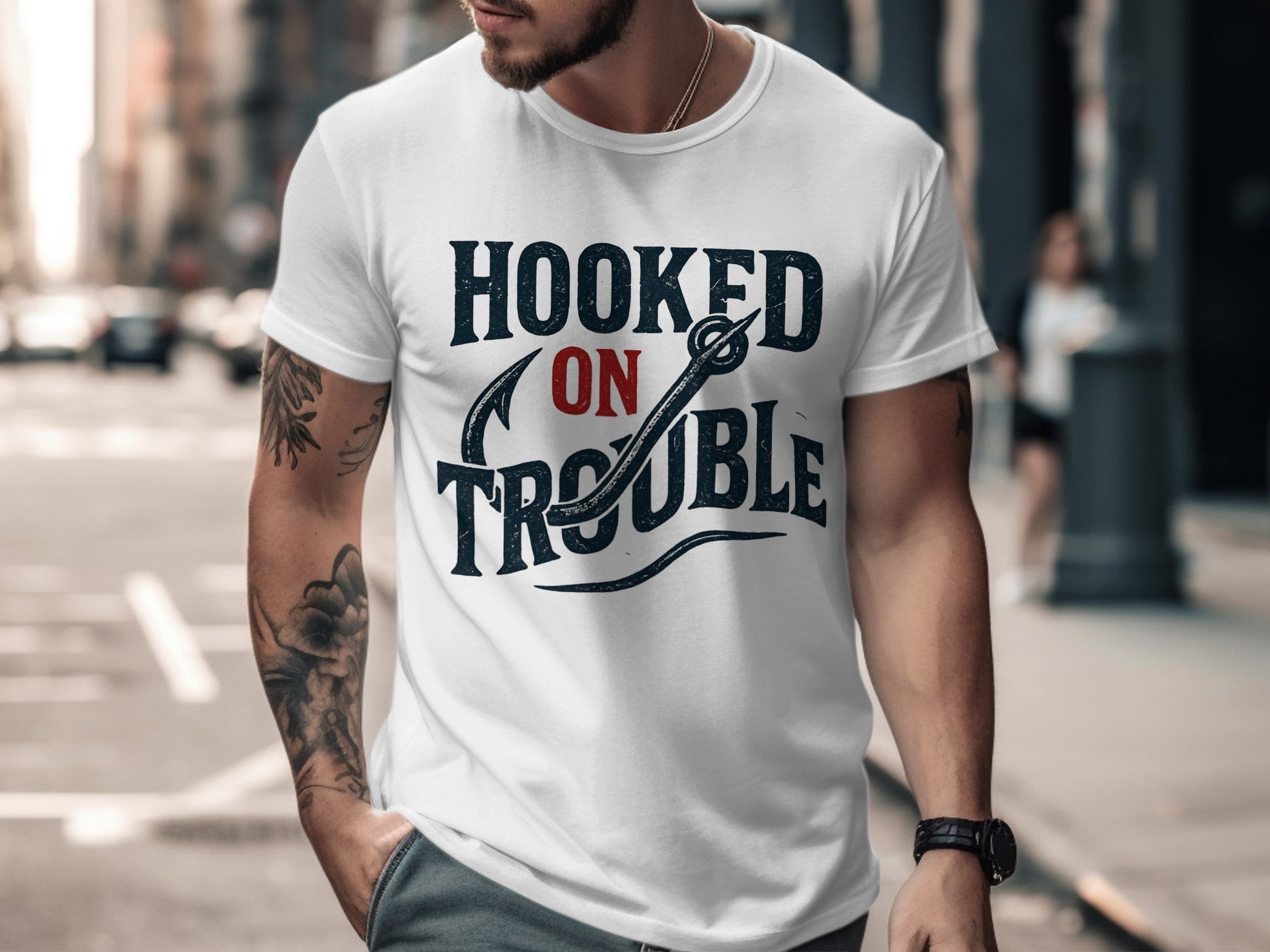 Hooked On Trouble Graphic Tee Shirt product