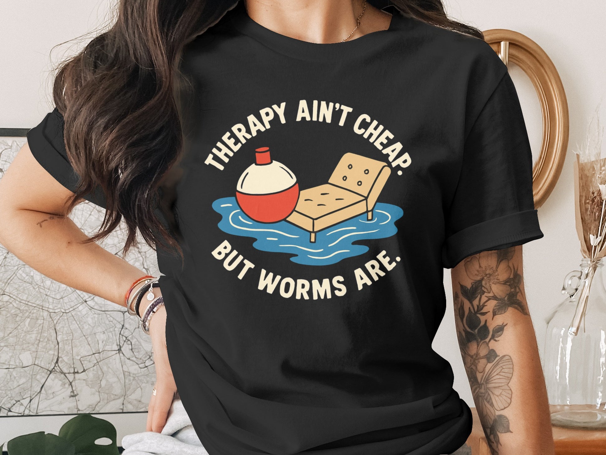 Therapy Ain't Cheap But Worms Are Black T-Shirt product