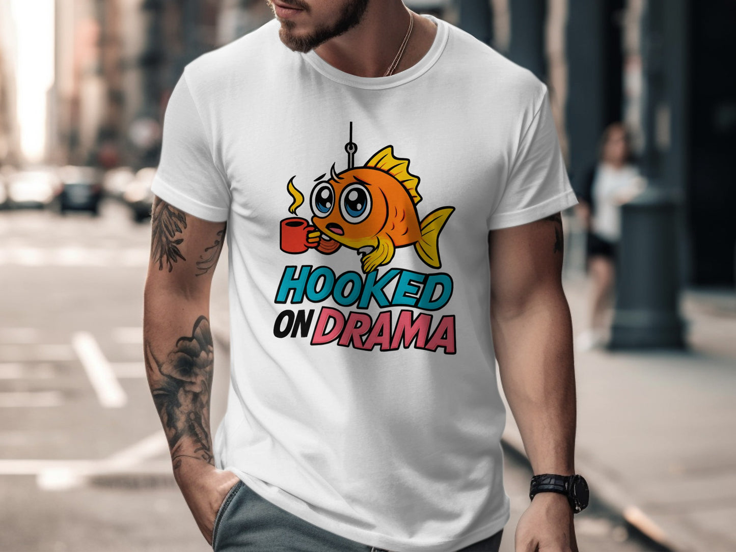 Hooked on Drama Cartoon Fish Graphic T-shirt product type